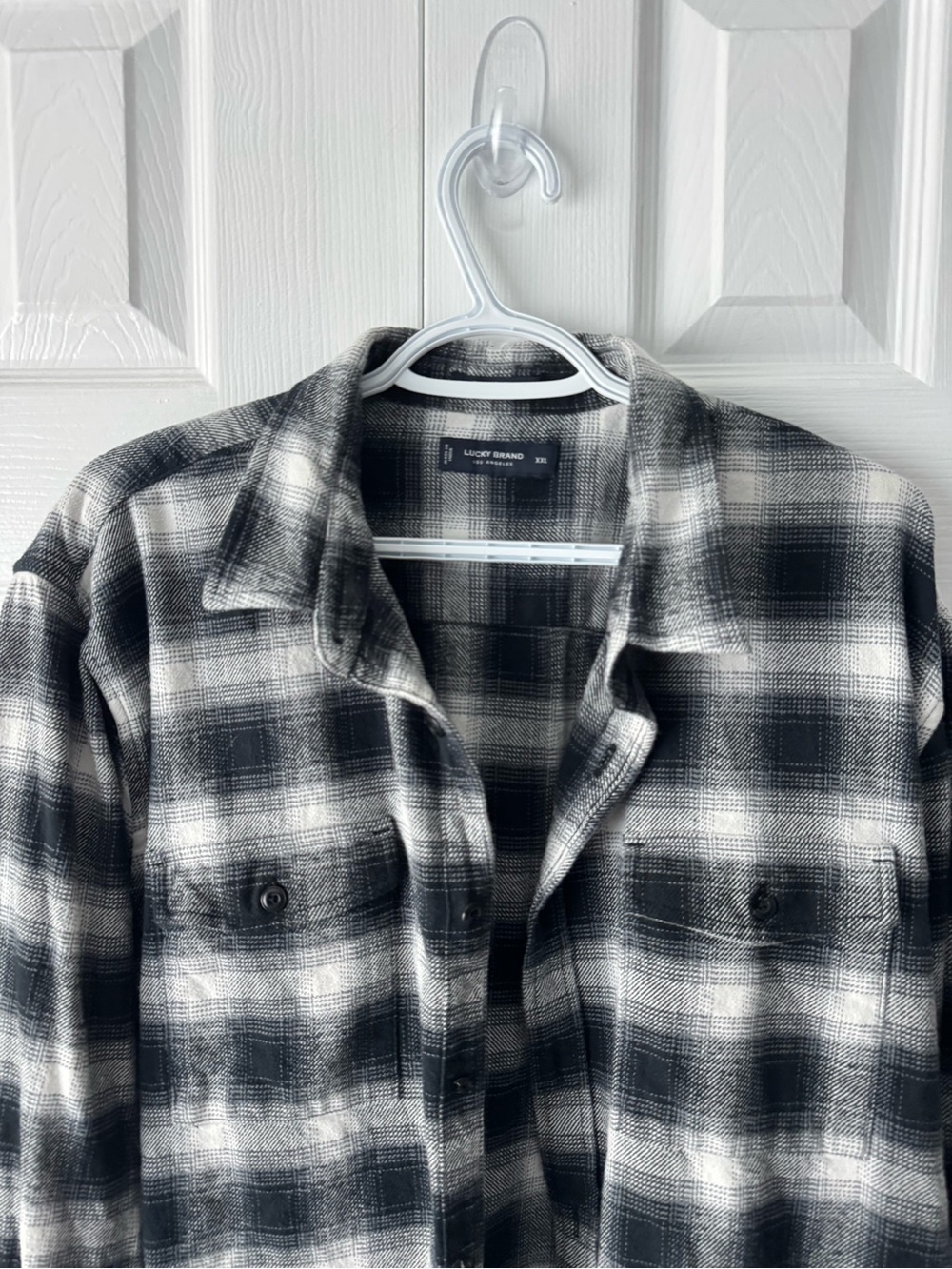 Lucky Brand Los Angeles Buffalo Plaid Flannel Shirt XXL Black White Streetwear